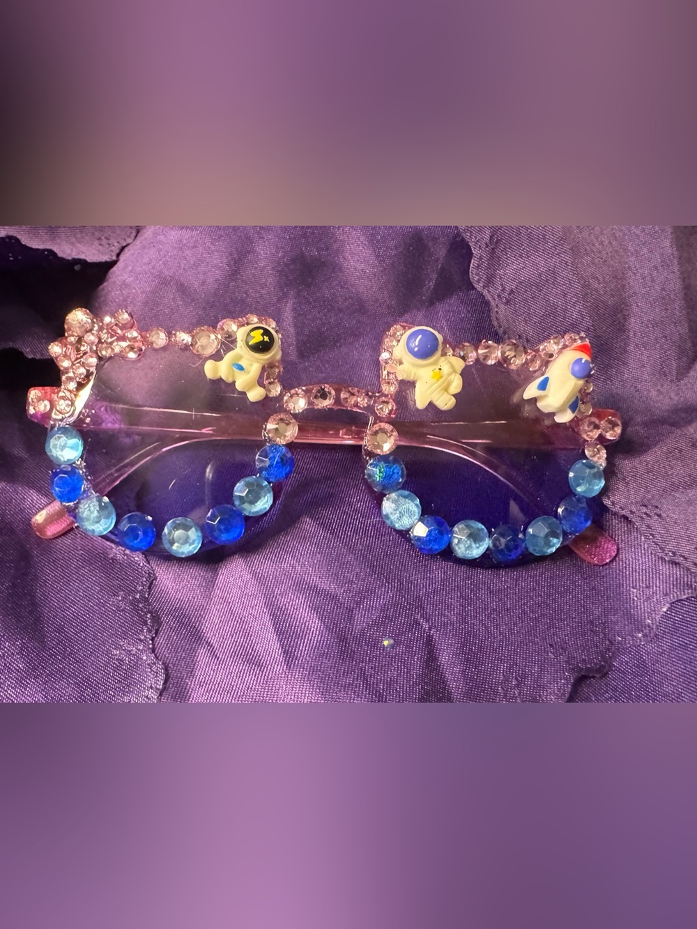 Rhinestone embellished cat eye Sunglasses with Astronaut Charms